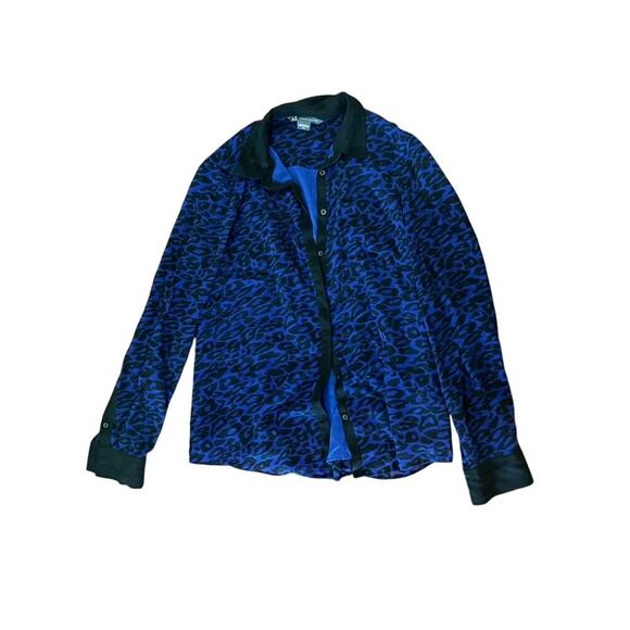 EUC Armani Exchange Semi-Sheer BlueButton up Long sleev Leopard print Top size M - Picture 1 of 12